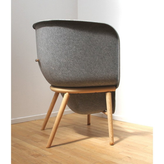Image 1 of Vintage Pod Chair fauteuil in licht gebeitst hout en stof voor Devorm