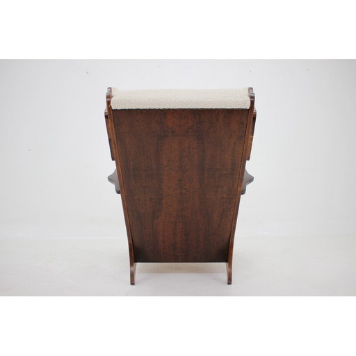 Vintage Wing fauteuil in beukenhout en krulwol, Tsjecho-Slowakije 1940