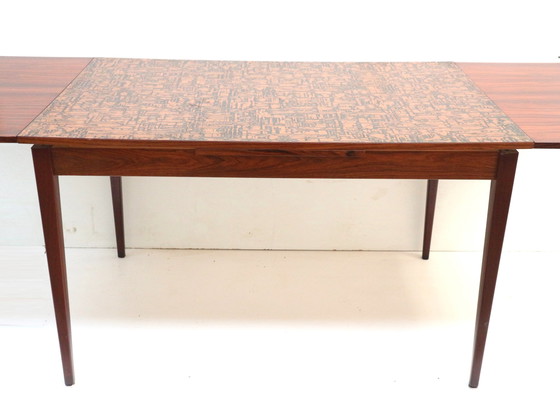 Image 1 of Unieke vintage Brutalist uitschuifbare eettafel met koperen blad