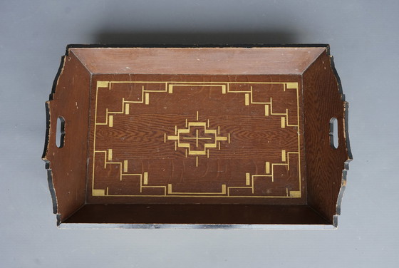 Image 1 of Amsterdamse School Beschilderd Houten Dienblad, jaren 1930