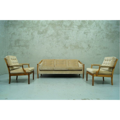 Set van vintage scandinavische teak en fluwelen woonkamer, Zweden 1960