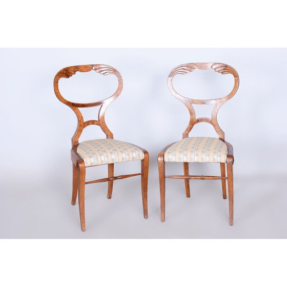 Image 1 of Set van 4 vintage eiken en walnoten stoelen, Oostenrijk 1820