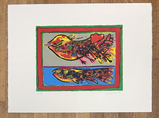 Image 1 of Gesigneerd; Guillaume Corneille Lithografie Poisson Oiseau 1992