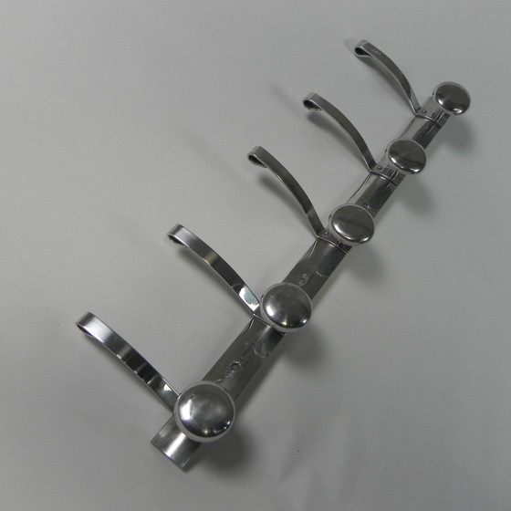 Image 1 of Aluminium Vintage Wandkapstok Met 5 Haken, Jaren 50