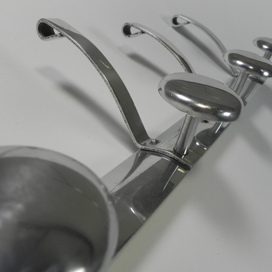 Image 1 of Aluminium Vintage Wandkapstok Met 5 Haken, Jaren 50