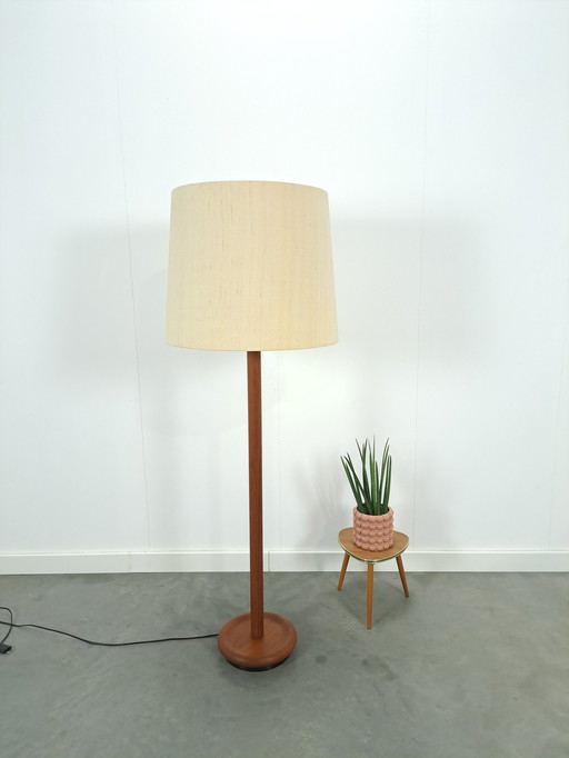 Teakhouten Deens design lamp Domus met kap, vloerlamp