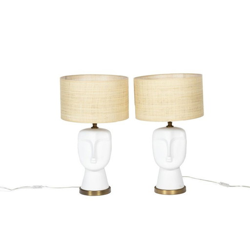 Paar vintage lampen in mat wit opaline