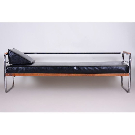 Image 1 of Vintage zwartleren bank van Thonet, Tsjecho-Slowakije jaren 1930