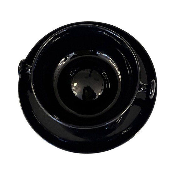 Image 1 of Vintage zwart geglazuurd steengoed theeservies door Luigi Colani voor Porzellanfabrik, 1973