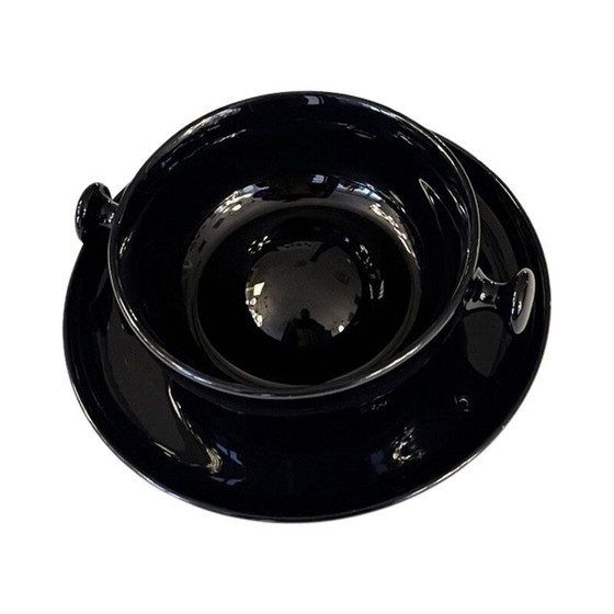 Image 1 of Vintage zwart geglazuurd steengoed theeservies door Luigi Colani voor Porzellanfabrik, 1973