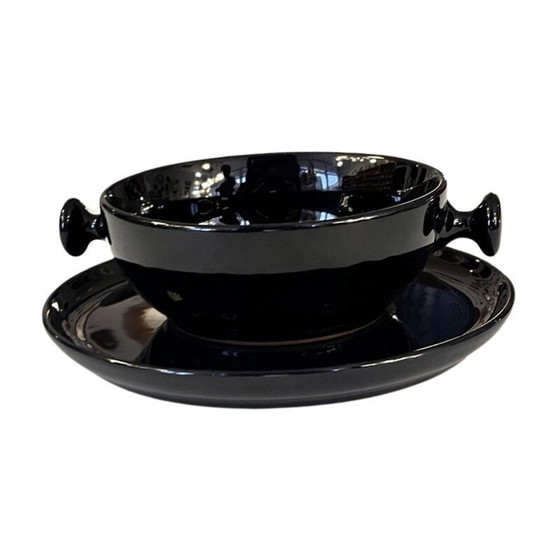 Image 1 of Vintage zwart geglazuurd steengoed theeservies door Luigi Colani voor Porzellanfabrik, 1973