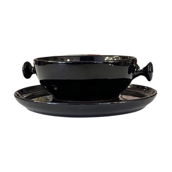 Image 1 of Vintage zwart geglazuurd steengoed theeservies door Luigi Colani voor Porzellanfabrik, 1973