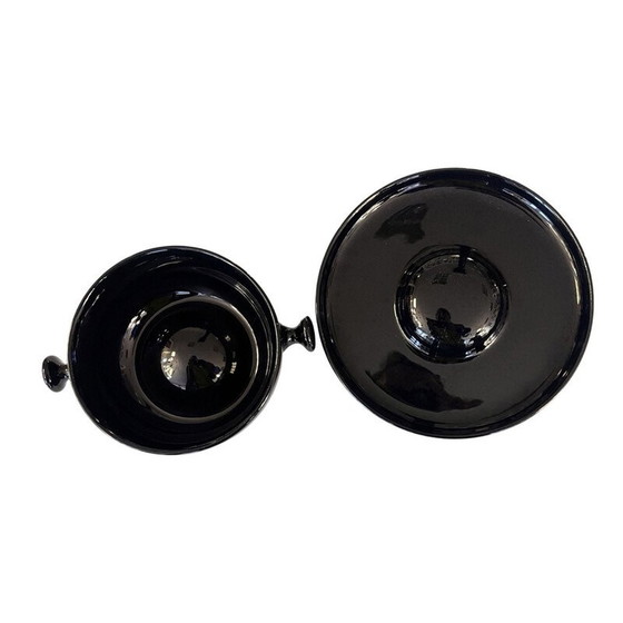 Image 1 of Vintage zwart geglazuurd steengoed theeservies door Luigi Colani voor Porzellanfabrik, 1973