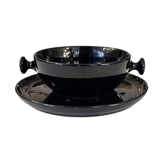 Image 1 of Vintage zwart geglazuurd steengoed theeservies door Luigi Colani voor Porzellanfabrik, 1973