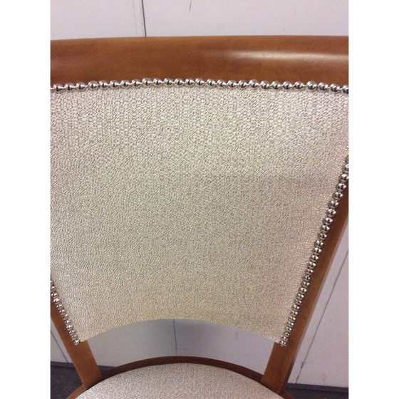 Image 1 of Set van 6 Franse eetkamerstoelen in walnoot en stof - jaren 1930