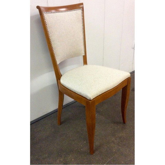 Image 1 of Set van 6 Franse eetkamerstoelen in walnoot en stof - jaren 1930