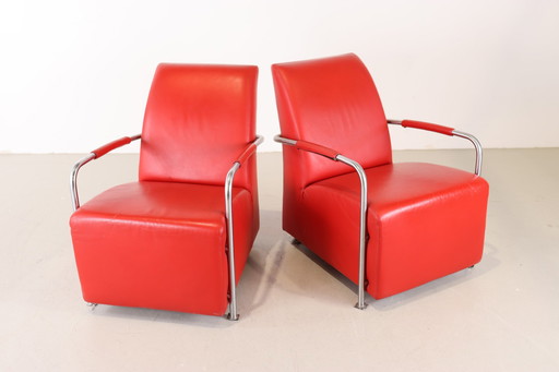 2x Gelderland 6420 rood leder fauteuil