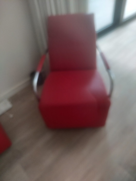 Image 1 of 2x Gelderland 6420 rood leder fauteuil