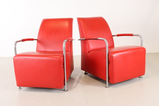 2x Gelderland 6420 rood leder fauteuil