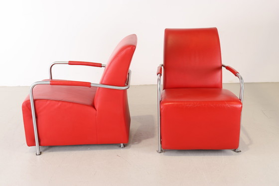 Image 1 of 2x Gelderland 6420 rood leder fauteuil