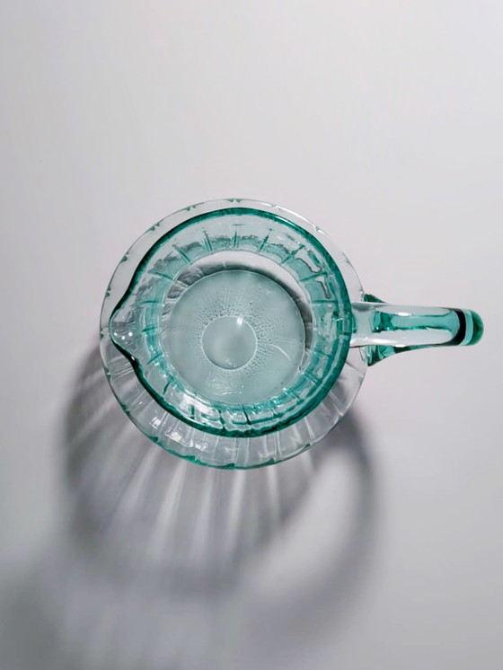 Image 1 of Vintage glazen karaf Beryl turquoise Mid Century Murano Swirl karaf Uranium glas