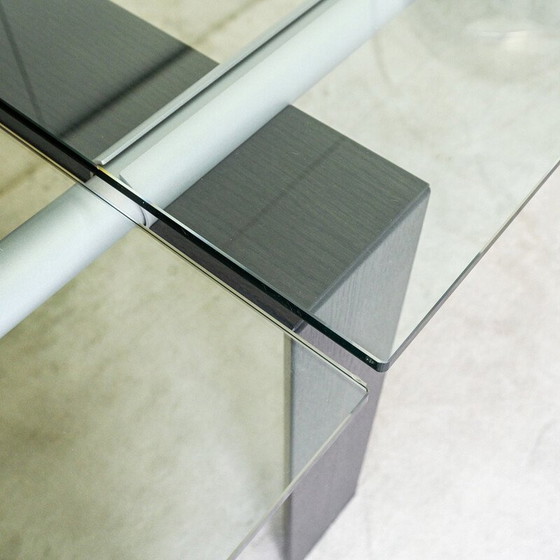 Image 1 of Vintage uittrekbare tafel van helder glas, hout en ijzer voor Desalto, 2000