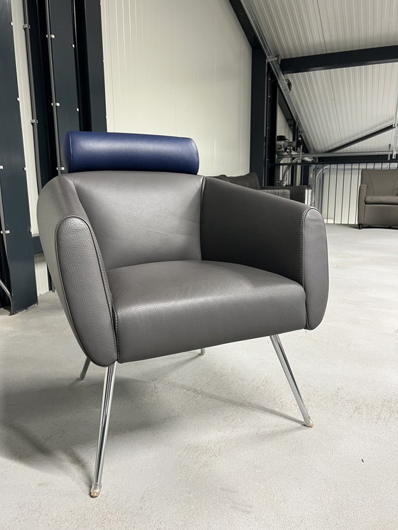 Image 1 of Leolux Marabis fauteuil grijs blauw leer