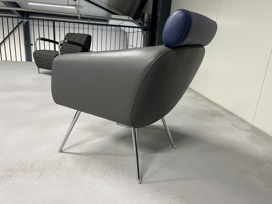 Image 1 of Leolux Marabis fauteuil grijs blauw leer