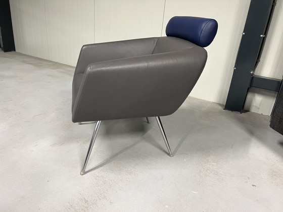 Image 1 of Leolux Marabis fauteuil grijs blauw leer