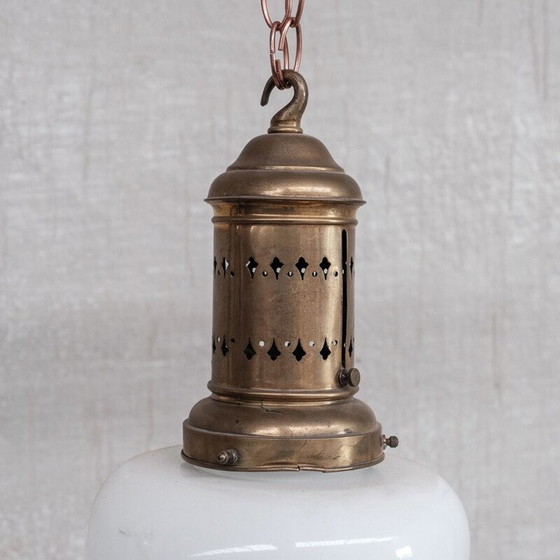 Image 1 of Vintage messing en opaline glazen hanglamp, Frankrijk 1930