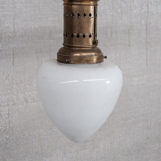 Image 1 of Vintage messing en opaline glazen hanglamp, Frankrijk 1930