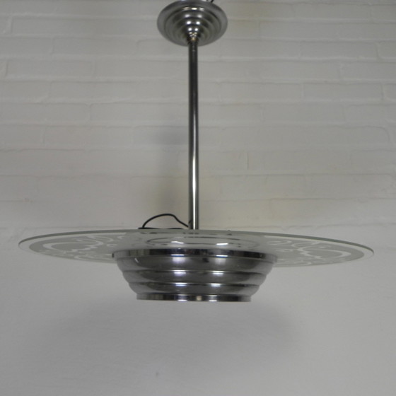 Image 1 of Art Deco Hanglamp Met Glazen Schijf, Jaren 30