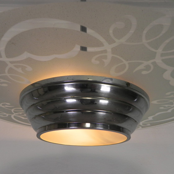 Image 1 of Art Deco Hanglamp Met Glazen Schijf, Jaren 30