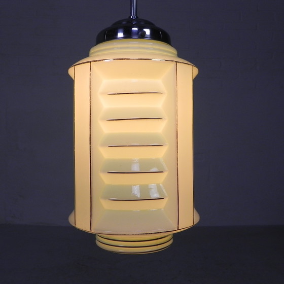 Image 1 of Art Deco hanglamp met glazen lampion kap, jaren 30