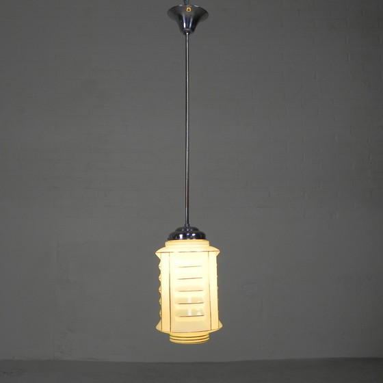 Image 1 of Art Deco hanglamp met glazen lampion kap, jaren 30