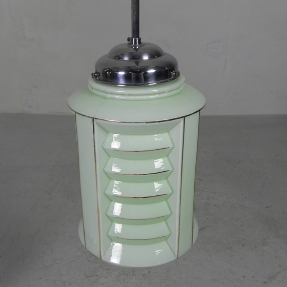 Image 1 of Art Deco hanglamp met glazen lampion kap, jaren 30