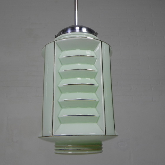 Image 1 of Art Deco hanglamp met glazen lampion kap, jaren 30