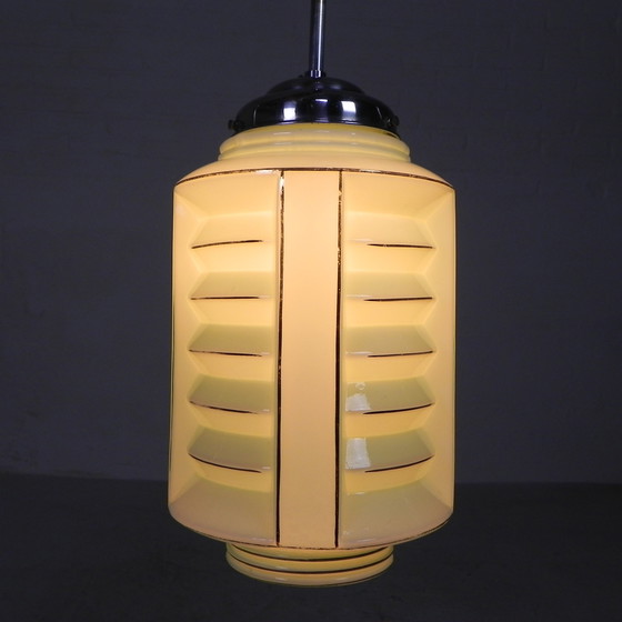 Image 1 of Art Deco hanglamp met glazen lampion kap, jaren 30