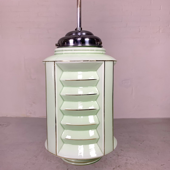 Image 1 of Art Deco hanglamp met glazen lampion kap, jaren 30