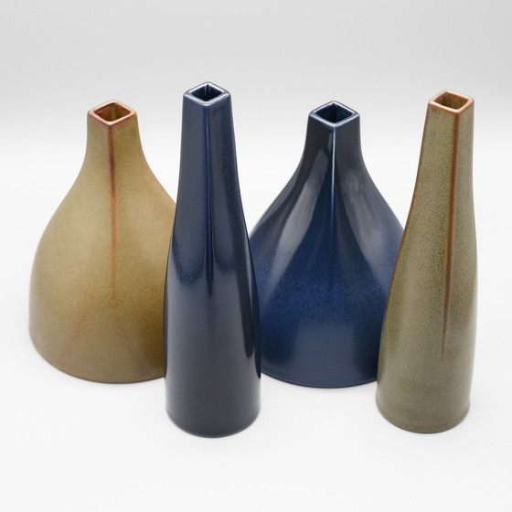 Image 1 of Rosenthal Jeroen Bechtold 4× Vaas Set West Duits Aardewerk Studio Keramiek Quadratur