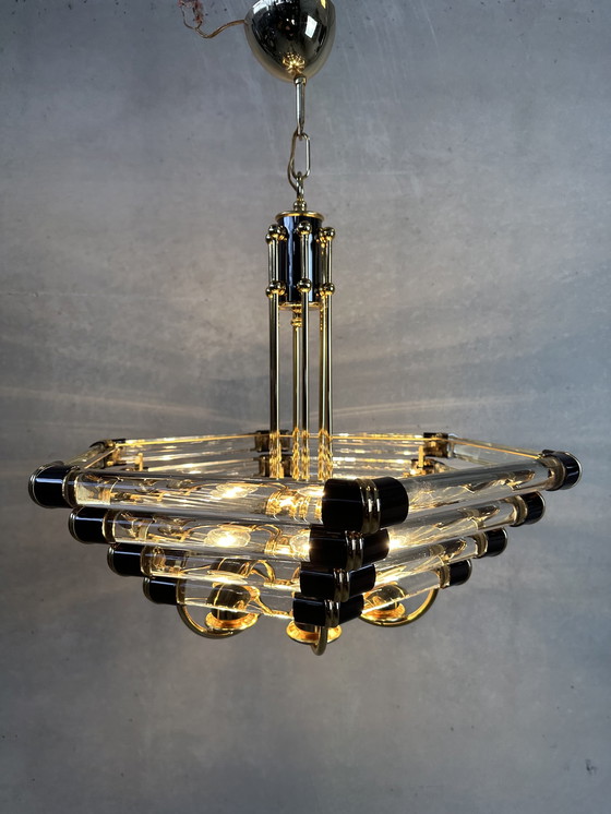 Image 1 of Vintage Bakalowits & Sohne black/gold hexagon chandelier