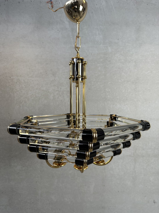 Image 1 of Vintage Bakalowits & Sohne black/gold hexagon chandelier