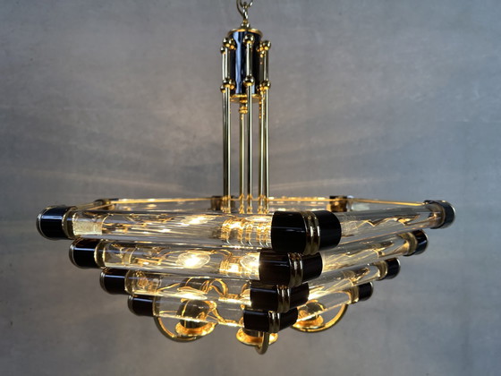 Image 1 of Vintage Bakalowits & Sohne black/gold hexagon chandelier