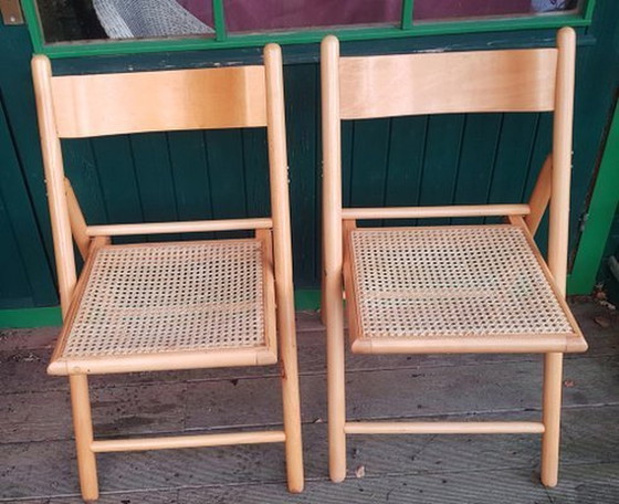 Image 1 of Vintage houten klapstoelen met Weens gevlochten zittingen, set van 4