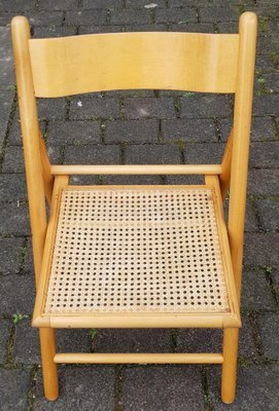 Image 1 of Vintage houten klapstoelen met Weens gevlochten zittingen, set van 4