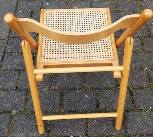 Vintage houten klapstoelen met Weens gevlochten zittingen, set van 4