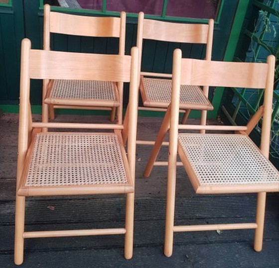 Image 1 of Vintage houten klapstoelen met Weens gevlochten zittingen, set van 4