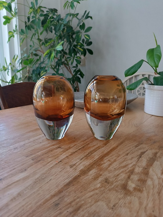 Image 1 of 2 X Mondgeblazen Glas Vazen, Cognac