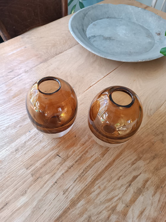 Image 1 of 2 X Mondgeblazen Glas Vazen, Cognac