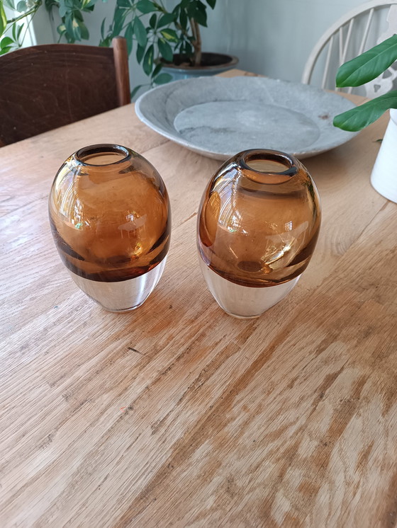 Image 1 of 2 X Mondgeblazen Glas Vazen, Cognac